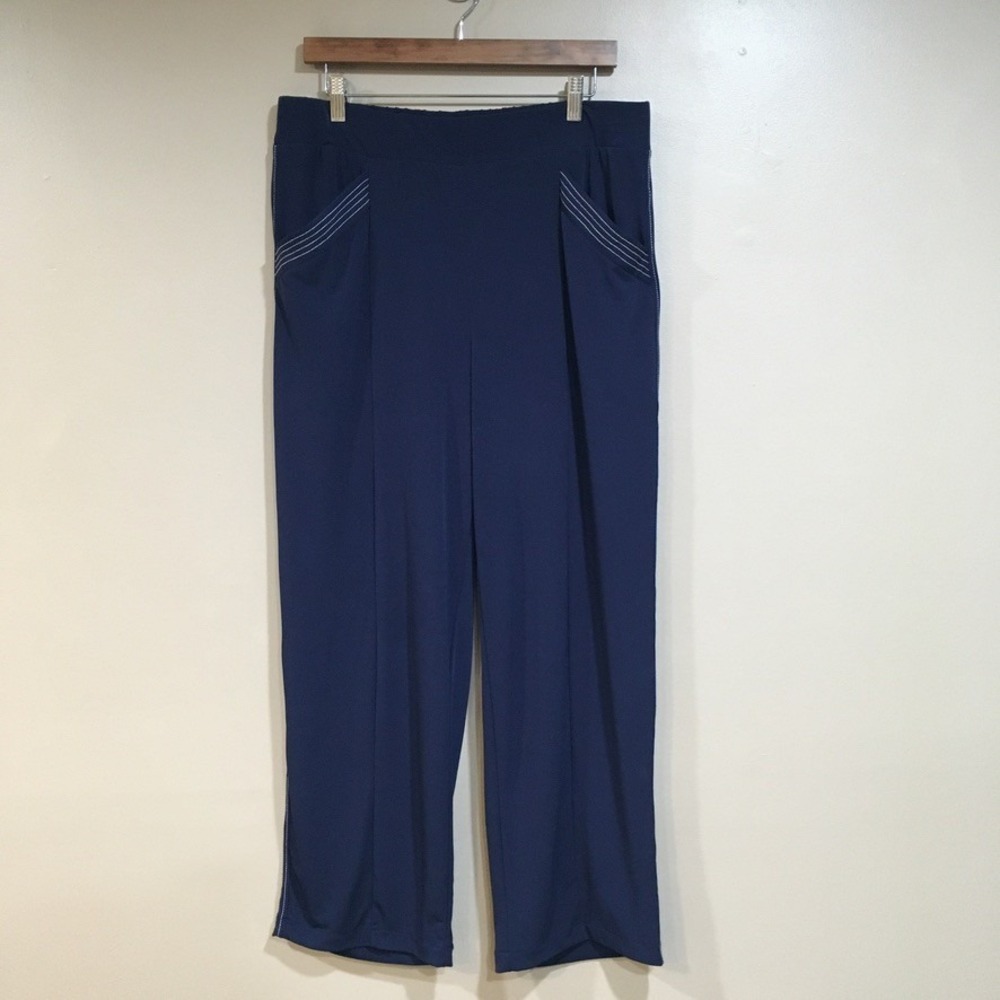 Lane‎ Bryant Wide Leg Pants Womens 14/16 Navy Blue Lounge Comfy Travel Pockets